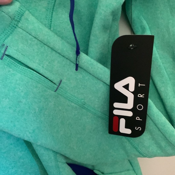 NWT Fila Sports Mint/blue trim pullover hoodie/zips up/thumbs open/pocket zips - Picture 7 of 13